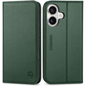 SHIELDON Case for iPhone 16 5G 2024, Genuine Leather Wallet Flip